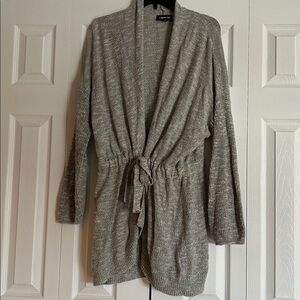 Express Tie-Waist Open Cardigan - Light Grey